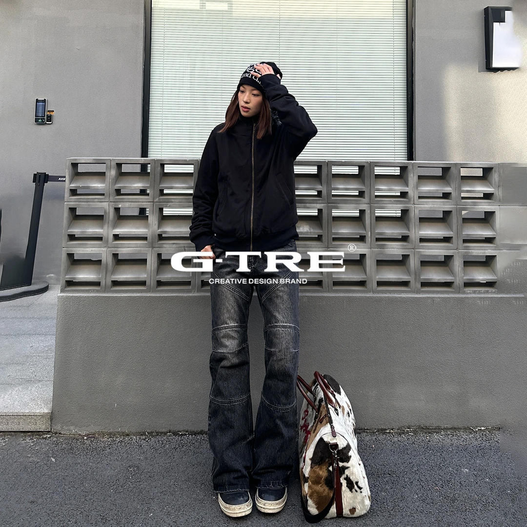 G-TRE25FW"巴黎Demna风”水洗蓝拼接剪裁Bootcut版型牛仔裤巨显瘦