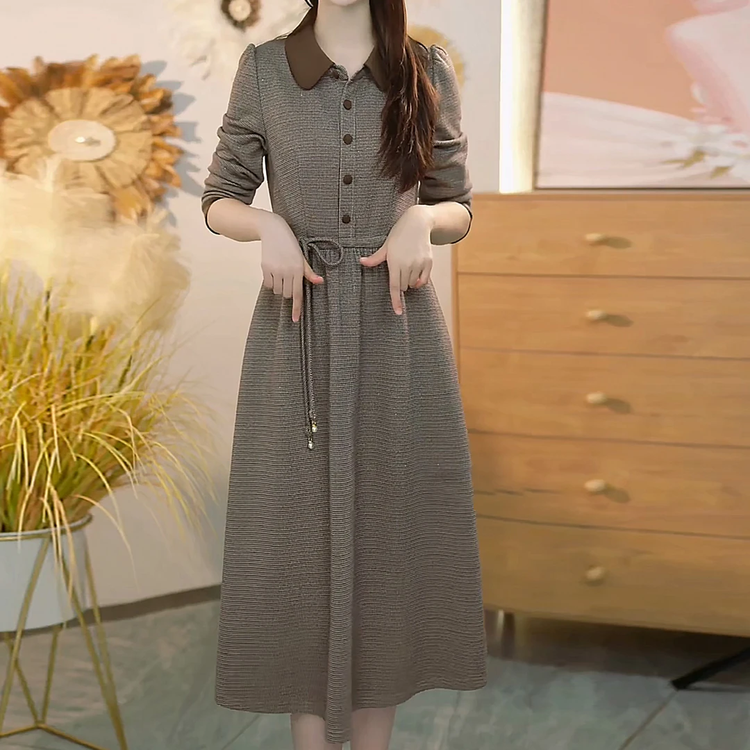 新款时尚秋季显瘦高级洋气2025收腰连衣裙气质修身中长款女士裙子