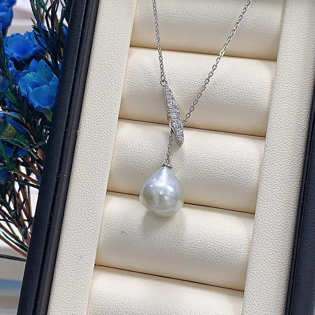 澳白天然海水珍珠澳白绿炫巴洛克Y字项链气质 12+mm S925银气质