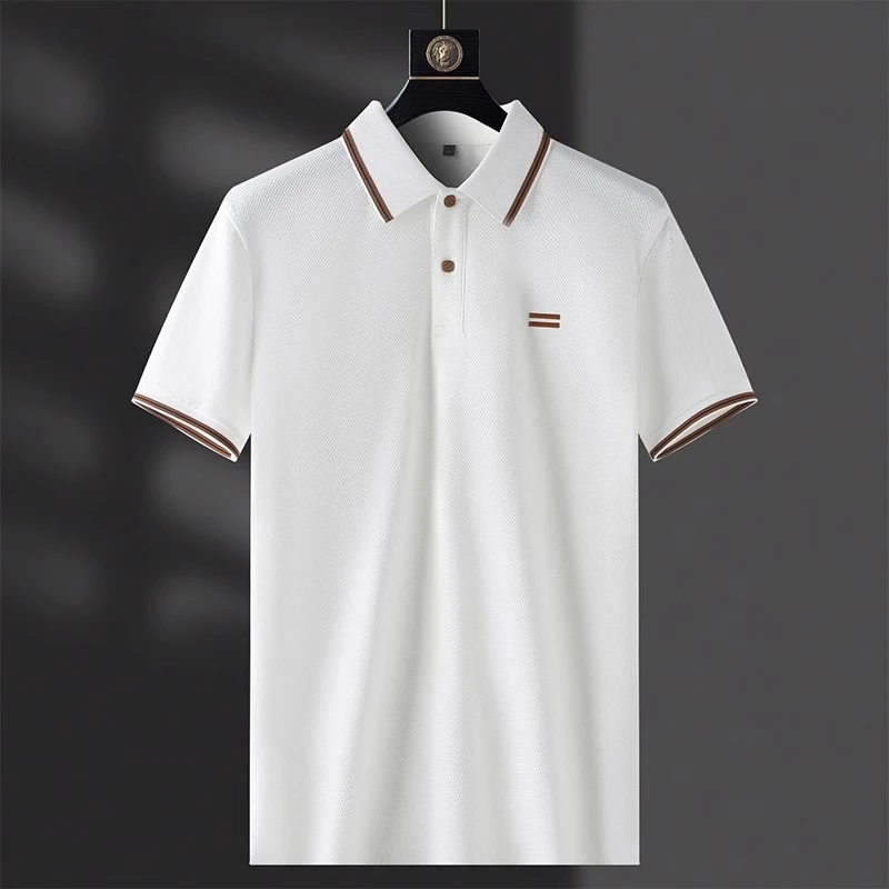 轻奢夏季新款冰感舒适白色Polo衫男高端欧货男士薄款翻领t恤半袖
