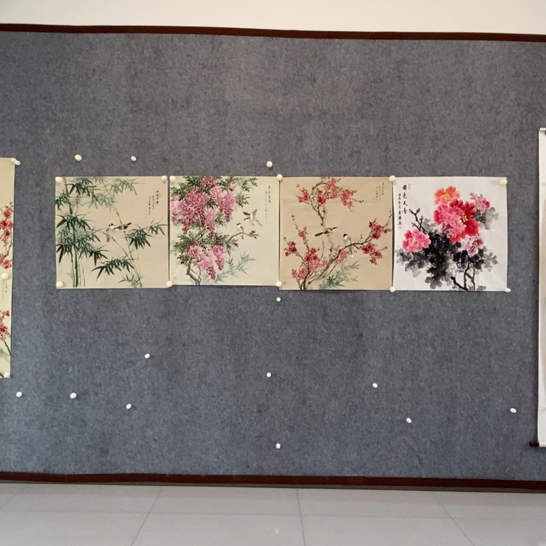 蓝***燕国画斗方竹子红梅紫藤牡丹