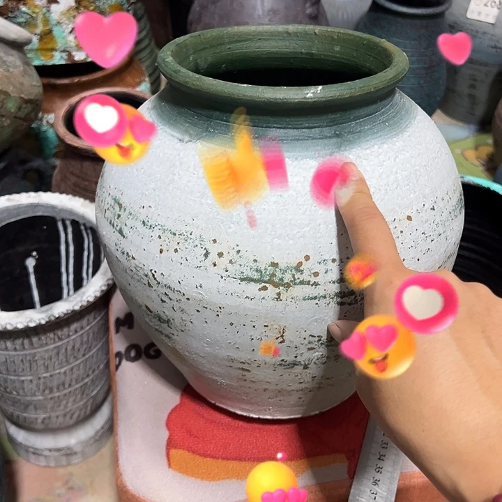 做旧灰白坛子高23口14
