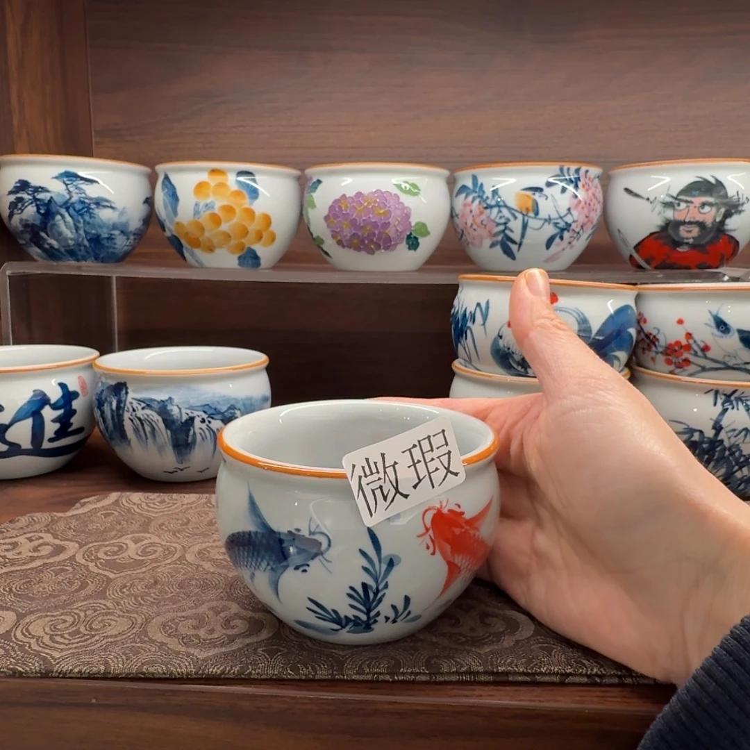 釉下手绘茶具微瑕