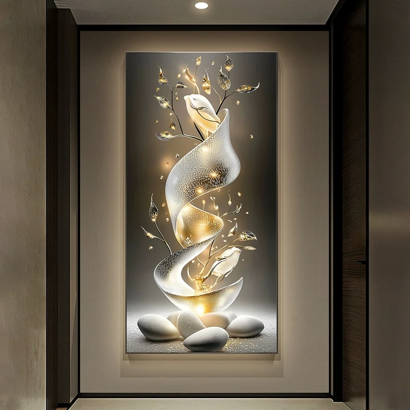 步步高升玄关装饰画轻奢高级感led灯画新入户正对门走廊过道壁画