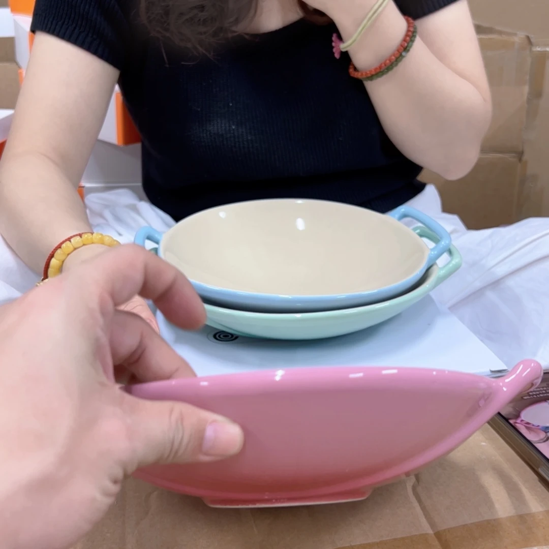 老姊妹家瓷器好漂亮粉色双耳盘