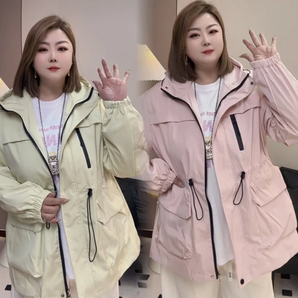 春季新款大码女装宽松中长款外套冲锋衣风衣收腰彩色气质防风外衣