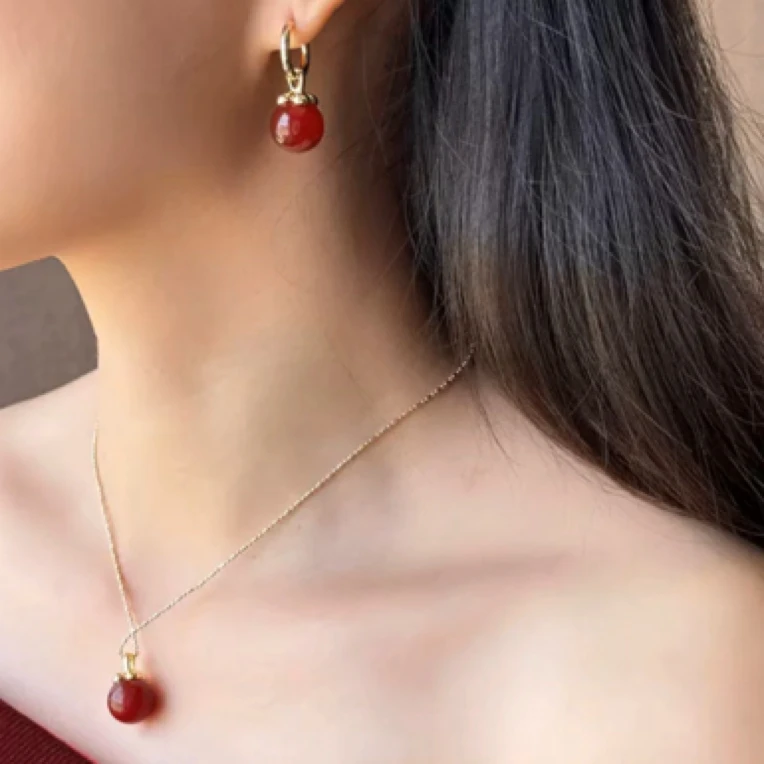 铜合金耳饰 《货号8808》8807年款红色柿柿如意耳环