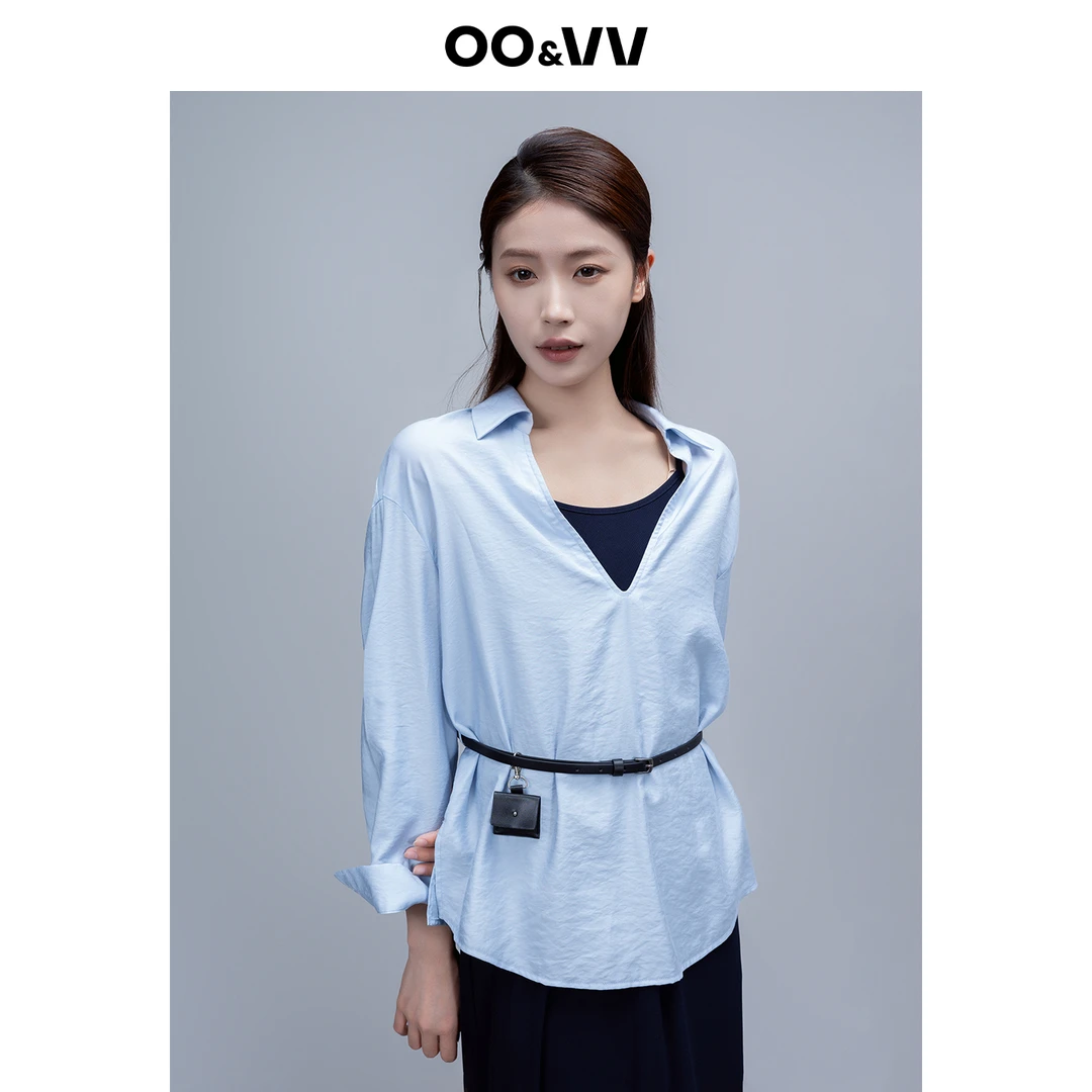 OO&VV2025秋新款气质套装polo领V领长袖衬衫+吊带连衣裙时尚两件