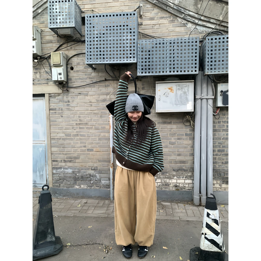ONNI软糯摇粒绒束脚卫裤新款秋冬宽松女加绒加厚运动休闲裤#0544