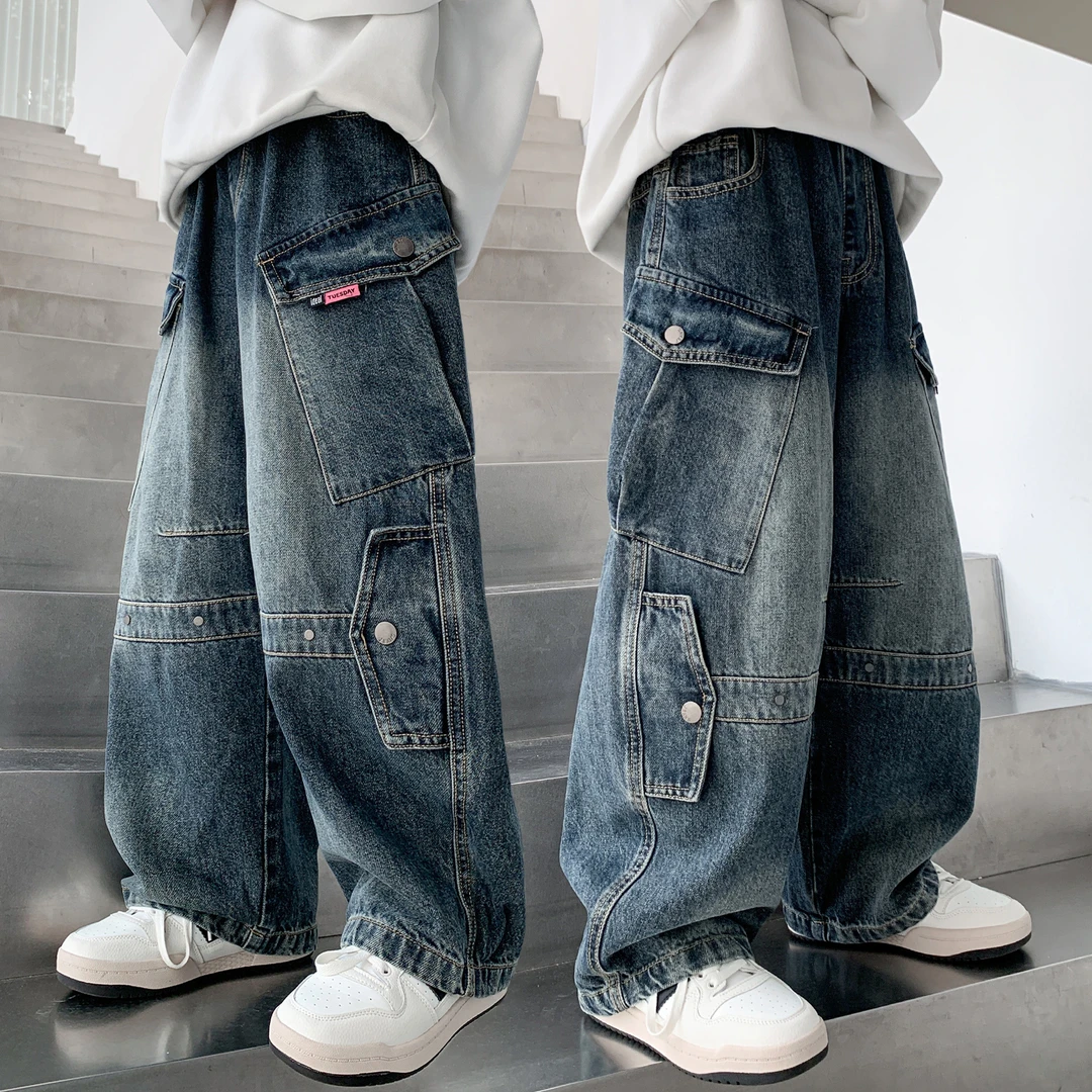 男童秋季牛仔长裤中大童秋装裤子2025新款春秋儿童男孩酷帅工装裤