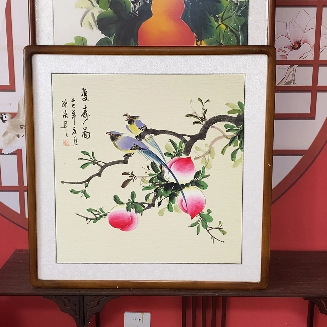 国画手绘国画作品带框62✖️62厘米包邮