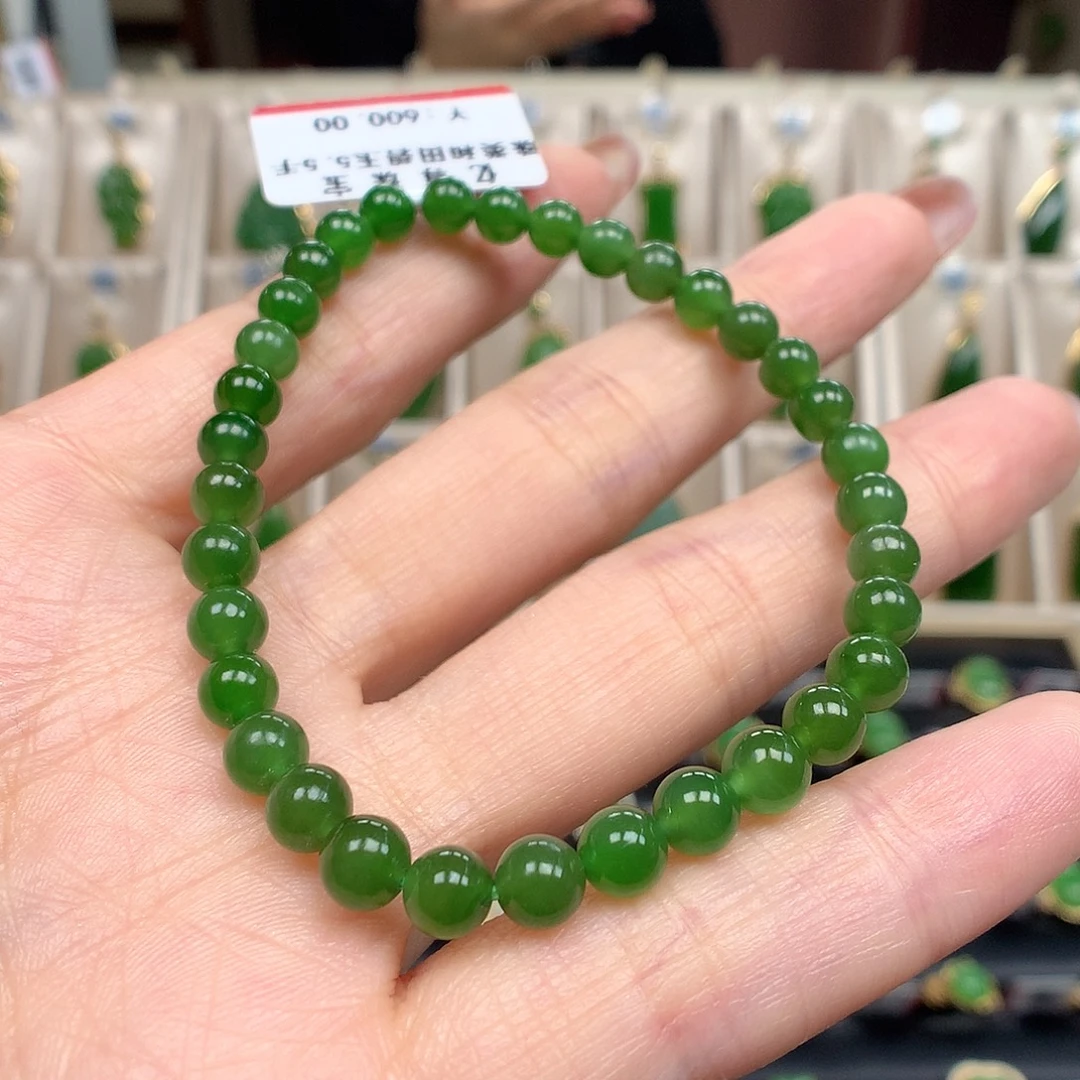 孙***画和田玉18K金镶嵌手链5.6