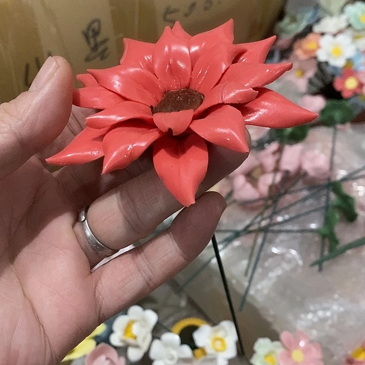 瓷片纯手工陶瓷花摆件瑕