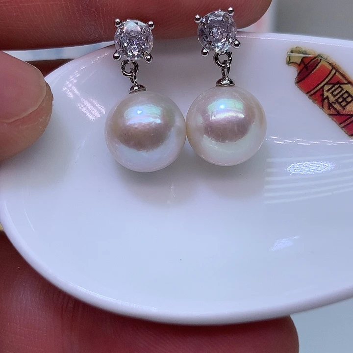 银S925镶嵌耳饰淡水珍珠