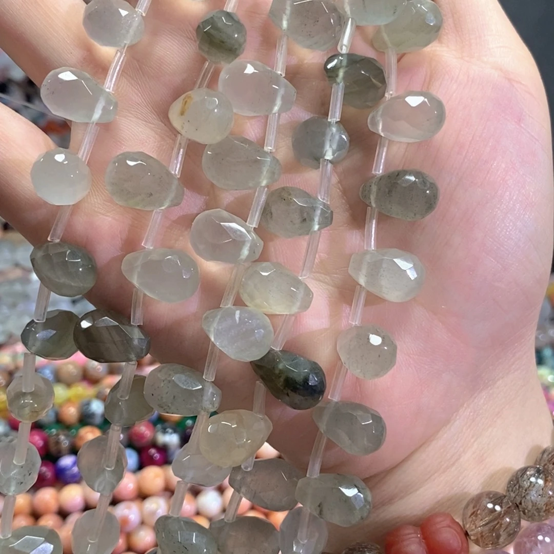 未镶嵌玛瑙/玉髓珠宝半成品绿水晶水滴一条卡10*14mm