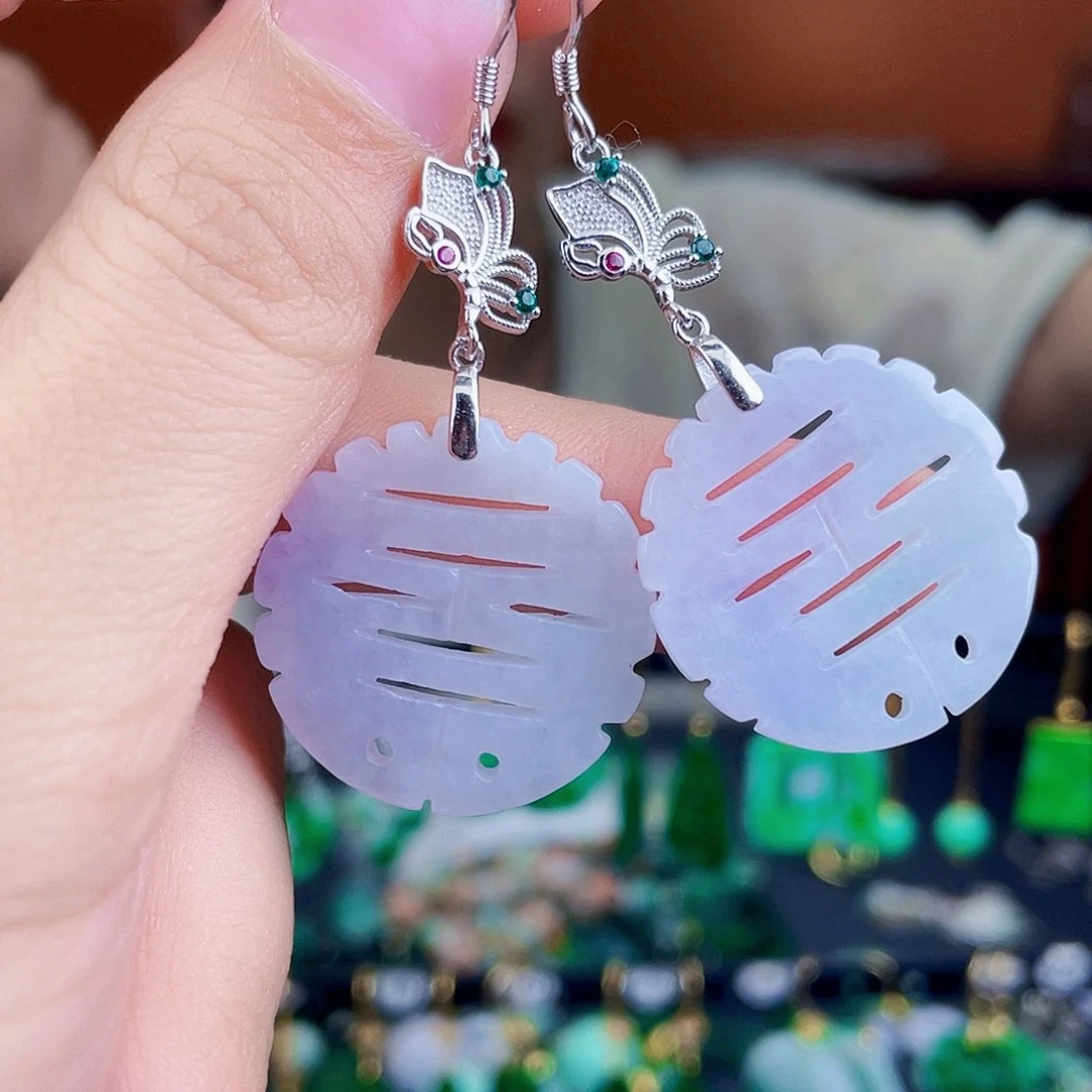 翡翠银S925镶嵌耳饰饰品