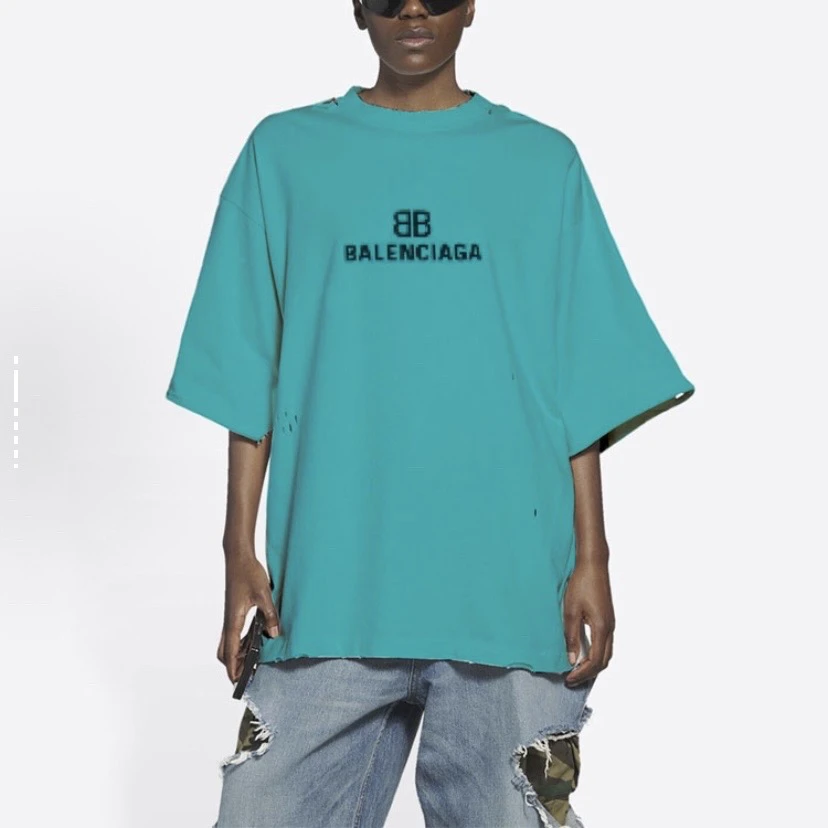 99新 Balenciaga/巴黎世家 7548模BB字母宽松破洞短袖T恤/XXS码