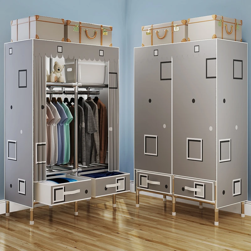 简易衣柜家用卧室布衣柜出租房专用钢管加粗加厚耐用收纳柜挂衣橱