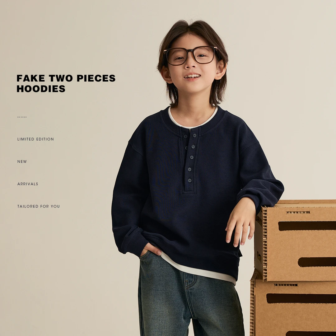 【松弛感】男童亨利领假两件卫衣秋季新款儿童长袖上衣8646X