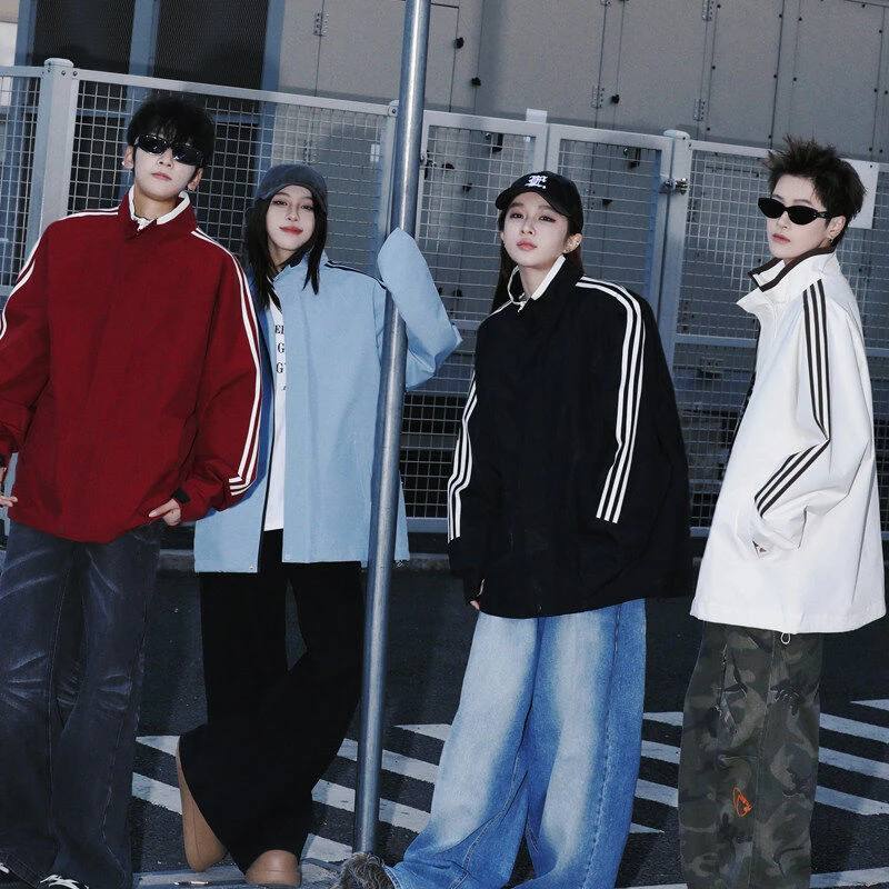 明尼凯美式学院风外套男春季撞色拼接潮流百搭青少年学生条纹夹克