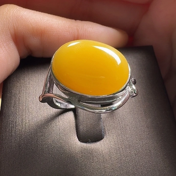 蜜蜡银S925镶嵌戒指戒指