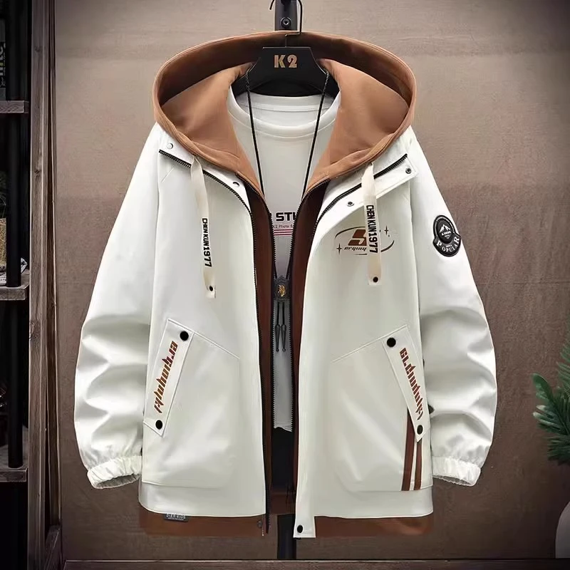 假两件外套男秋冬季新款宽松休闲夹克男青少年春秋美式防风冲锋衣