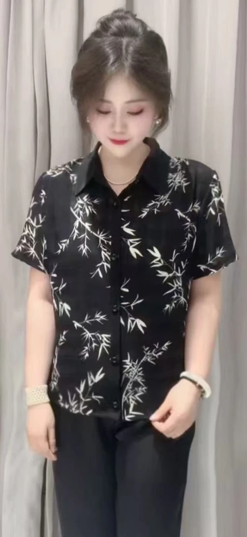 欧洲站设计感polo领高端减龄女夏季新款印花衬衣