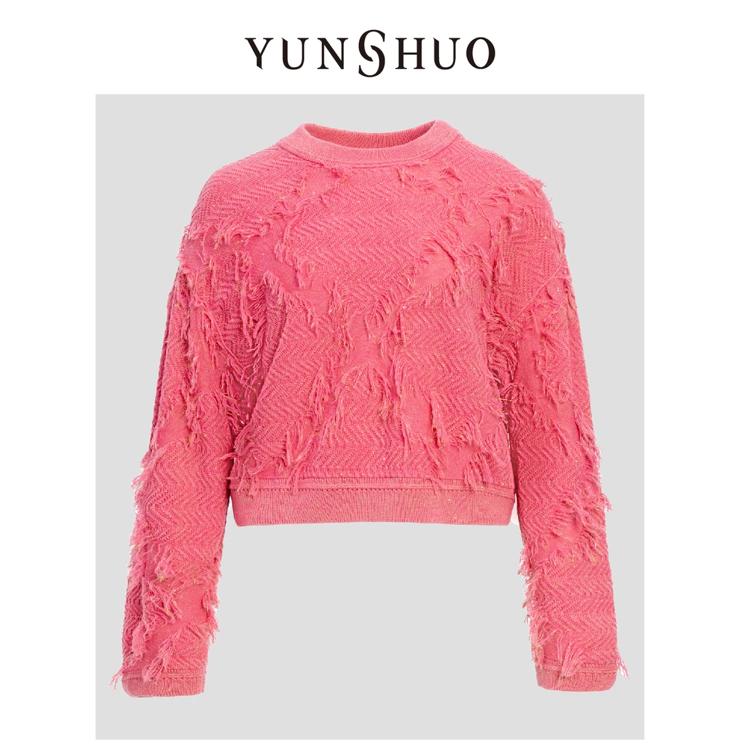 YUNSHUO允硕秋冬新款时尚百搭针织上衣女圆领短款套头毛衫739464