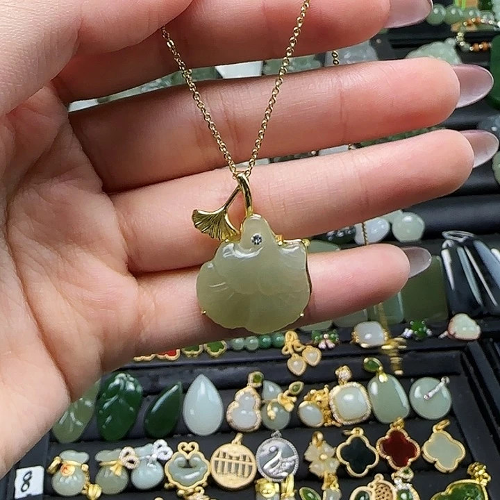 颈饰银S925镶嵌和田玉送链子送绳