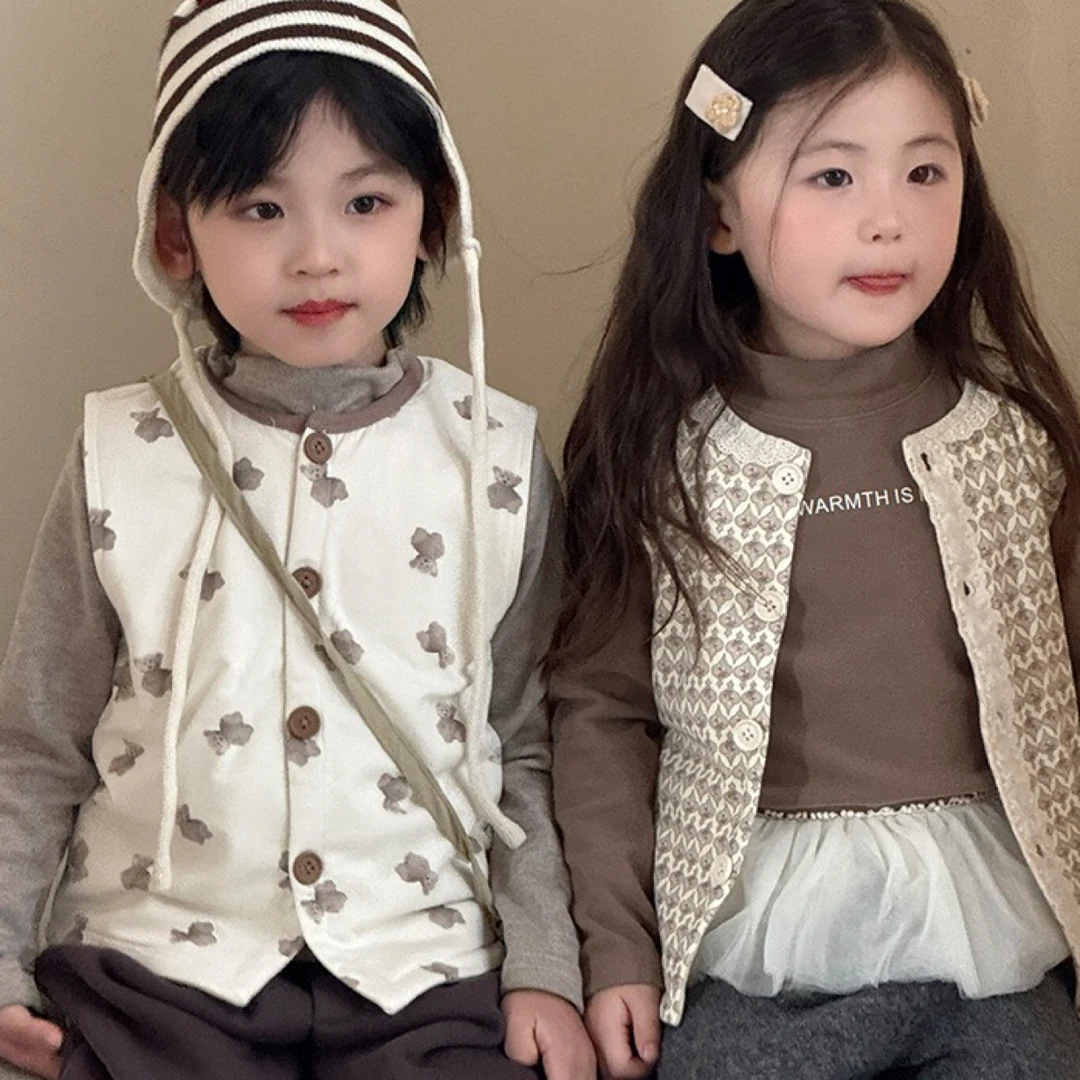 A类双层加厚卡通儿童马甲 2025秋冬季新款男女童保暖背心无袖外穿