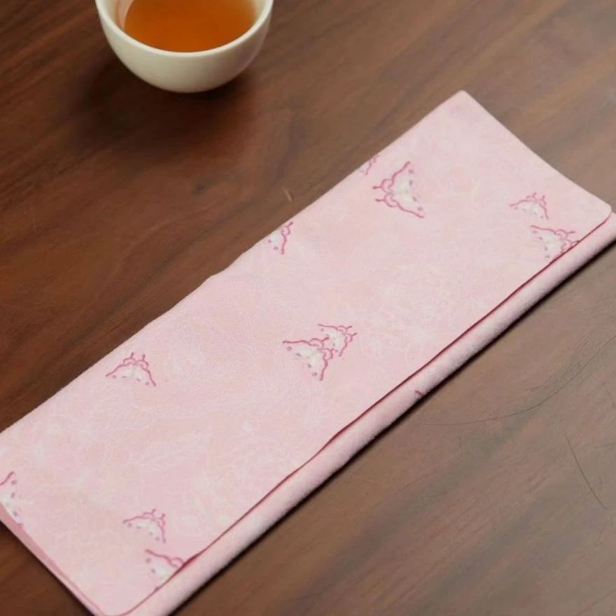 云杨茶舍粉色花蝴蝶绒布吸水茶巾  21-21cm CJ05