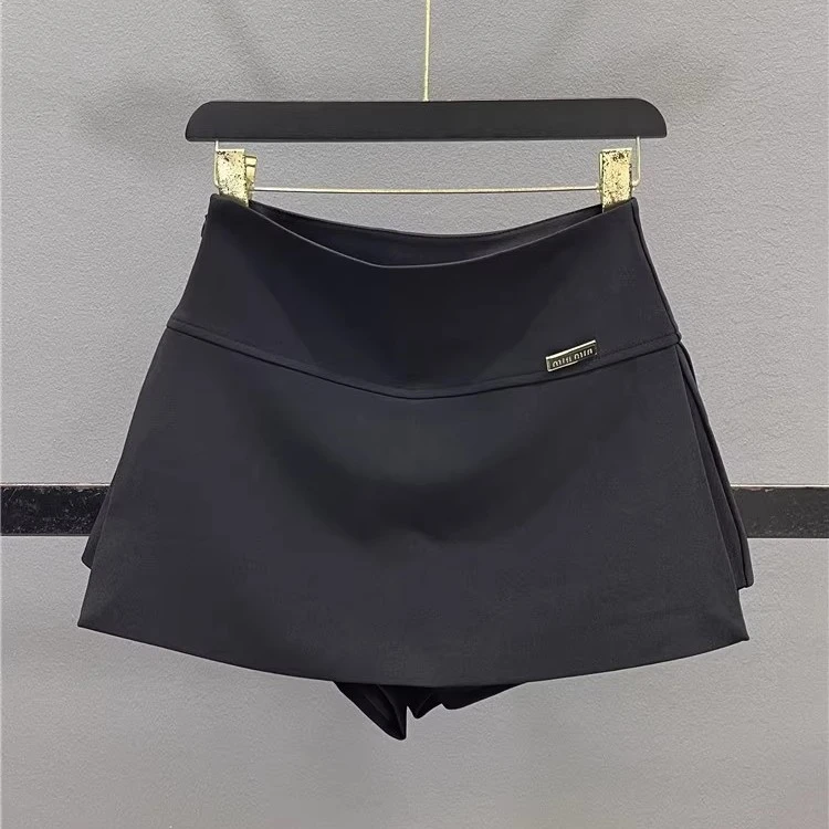 黑色高腰西装裙裤女2025新款春夏时尚百搭显瘦开叉A字半身裙裤女