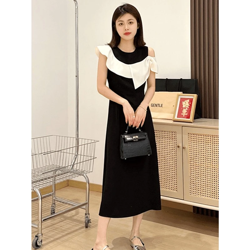 气质名媛高端黑色露肩无袖连衣裙女2025新款夏季轻奢高级感长裙子
