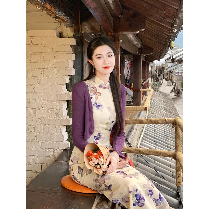 凌茜【鸢语】国风新中式杏色温柔优雅气质百搭文艺旗袍连衣裙旗袍