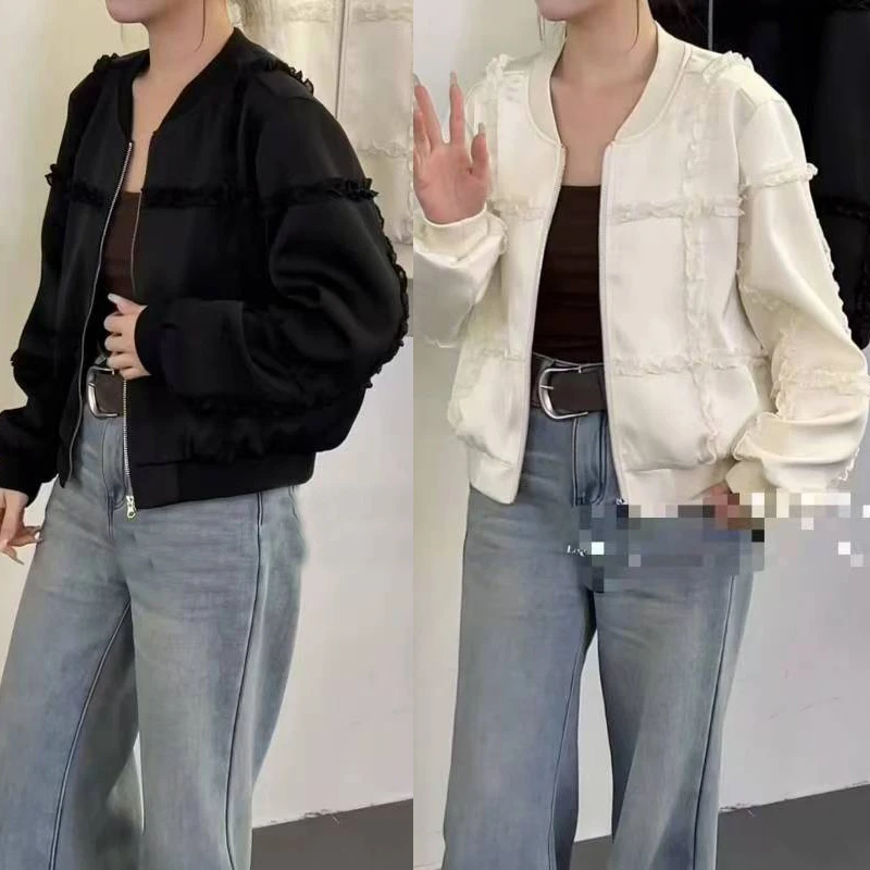 百搭短外套圆领女装女士欧若风休闲短款春季女落肩袖耐磨拼接