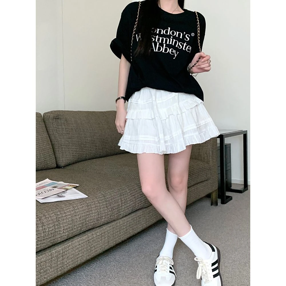 芭蕾风白色蓬蓬裙半身裙女装春秋季小个子短裙甜美裙子A字蛋糕裙