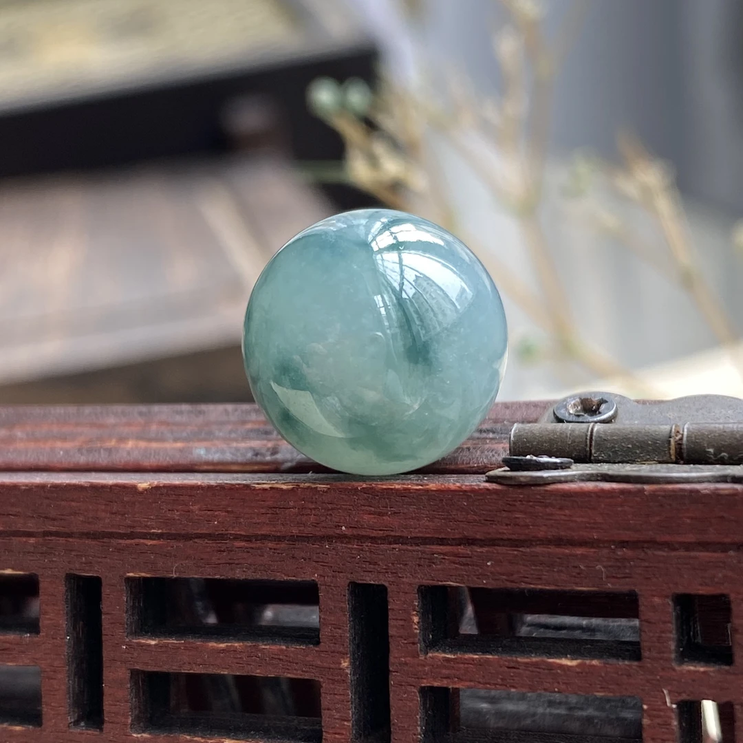 卡13冰飘蓝花波珠C0603老蓝花天然缅甸翡翠a货细腻种水好无纹裂