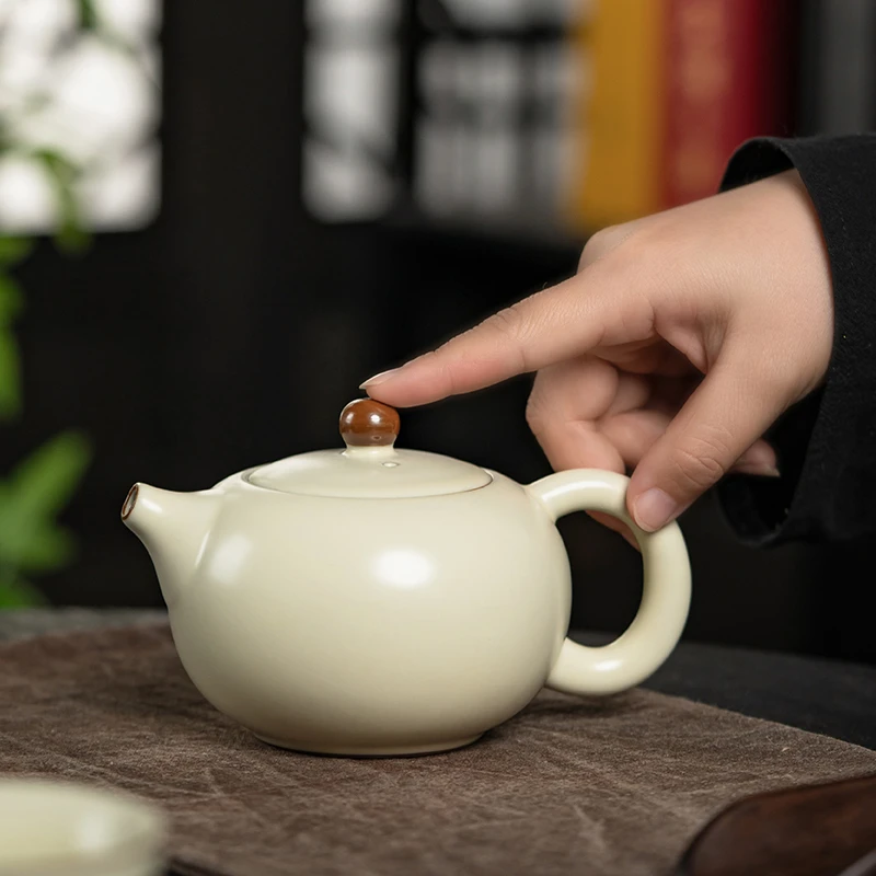 弘茗道 铁胎米黄大西施壶 汝窑开片家用陶瓷泡茶壶冲茶器功夫茶具