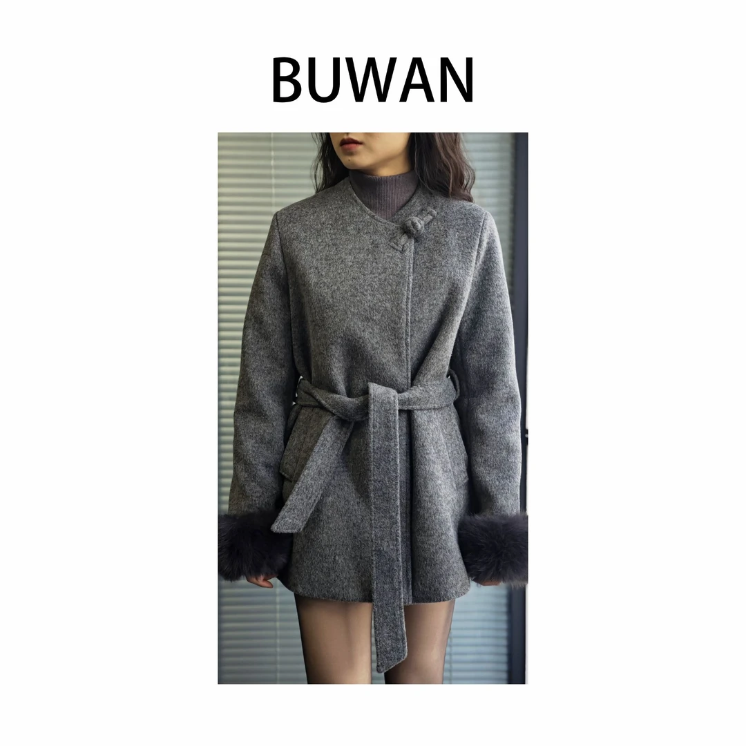 秋冬款毛呢外套高级感简约气质大衣中长款毛毛小香风外套女士 885