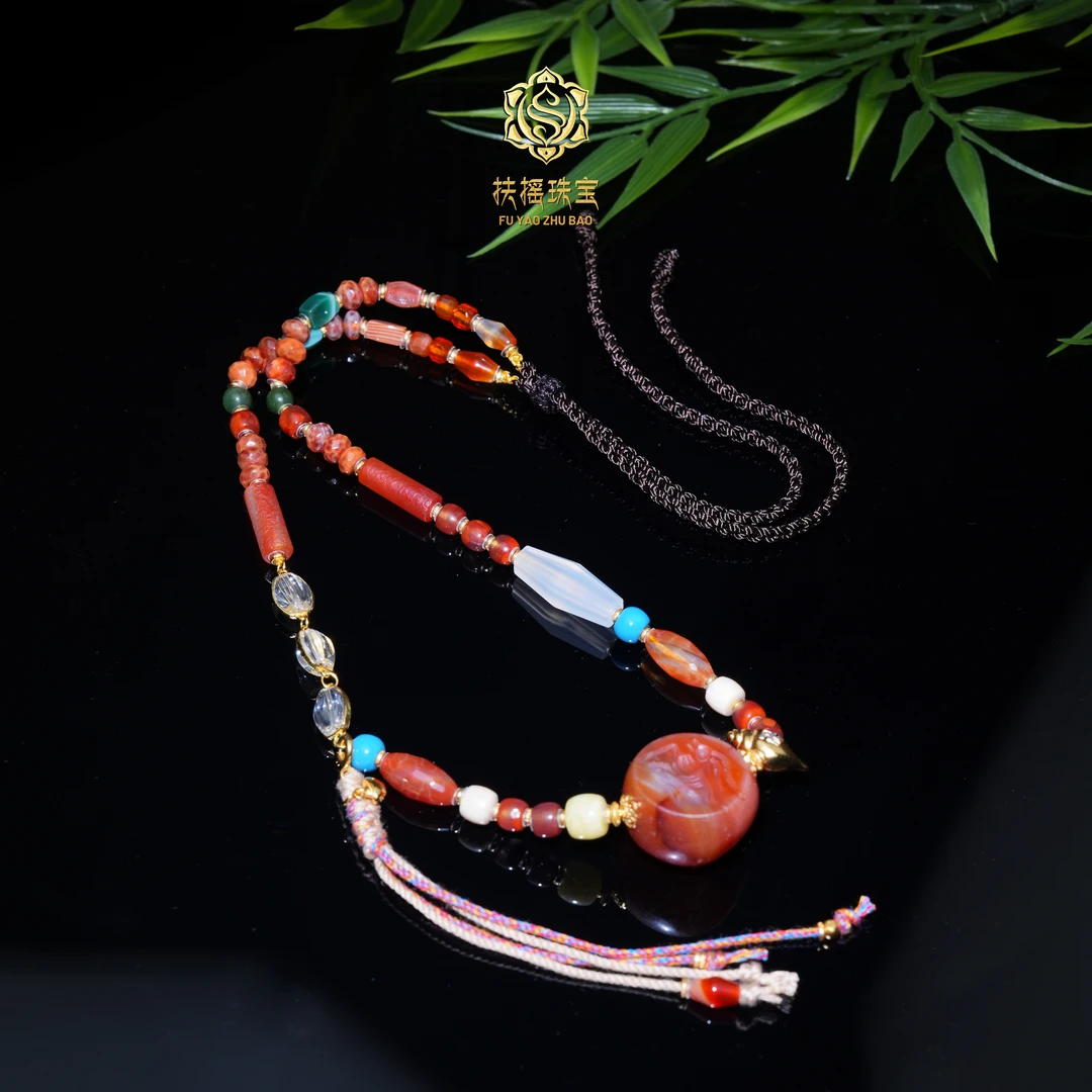 扶摇臻选|萨珊印冰飘南红圆珠吊坠