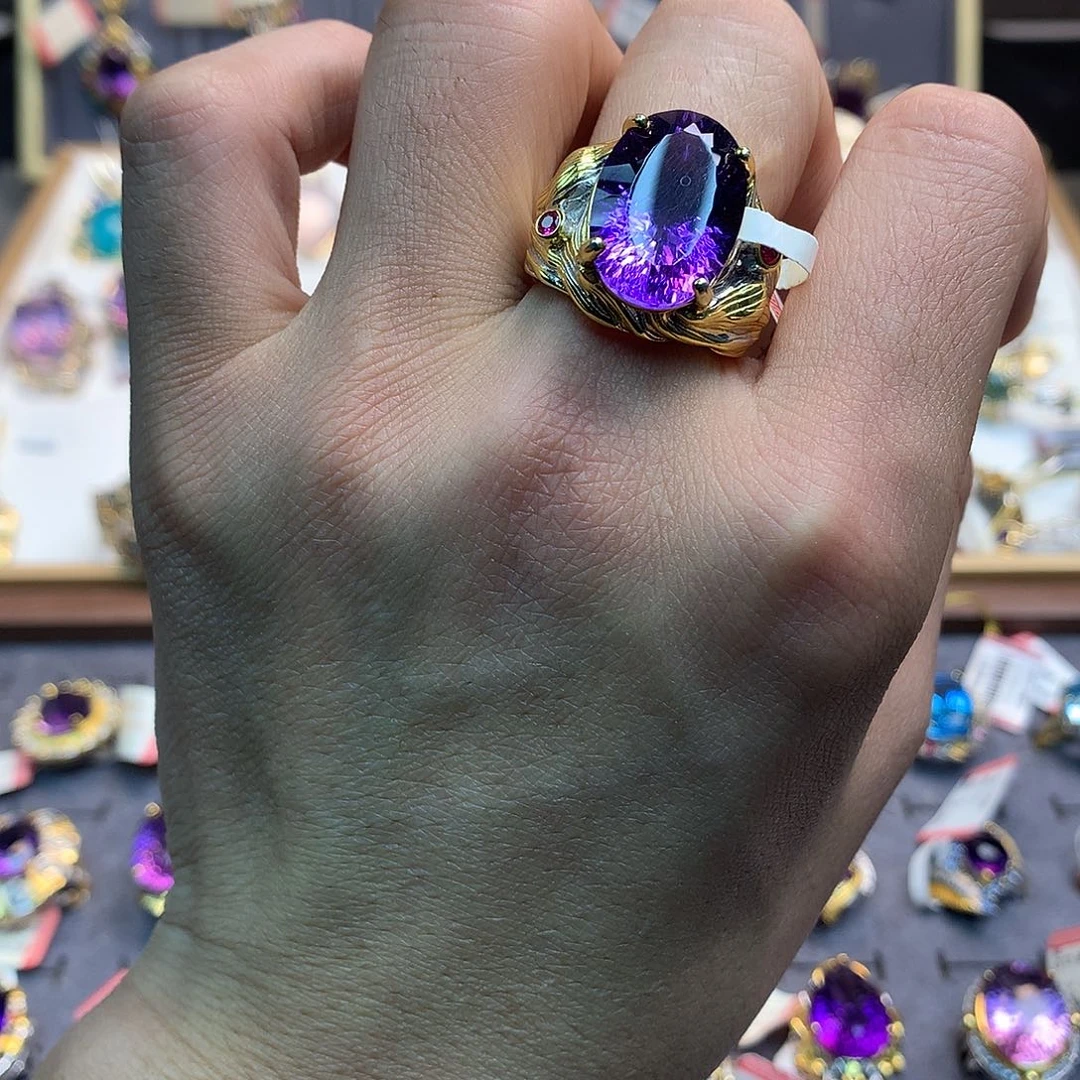 戒指银S925镀金镶嵌水晶