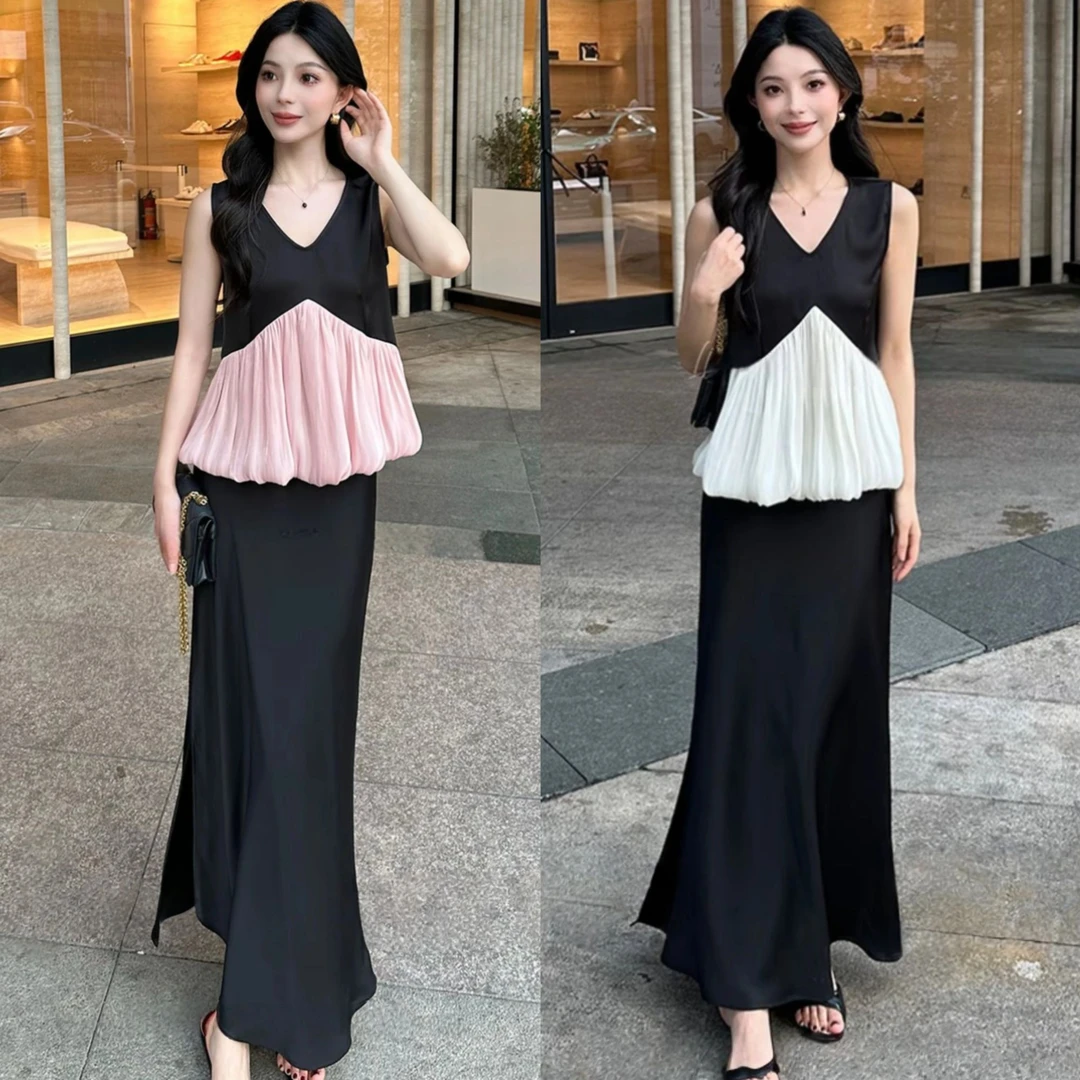 巨好看的夏装一整套法式气质显瘦设计感小众无袖上衣半身裙两件套