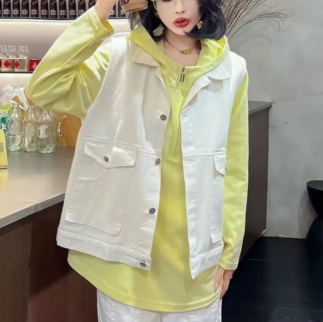 欧货白色牛仔马甲外套女大码春秋新款设计高级感时尚马夹