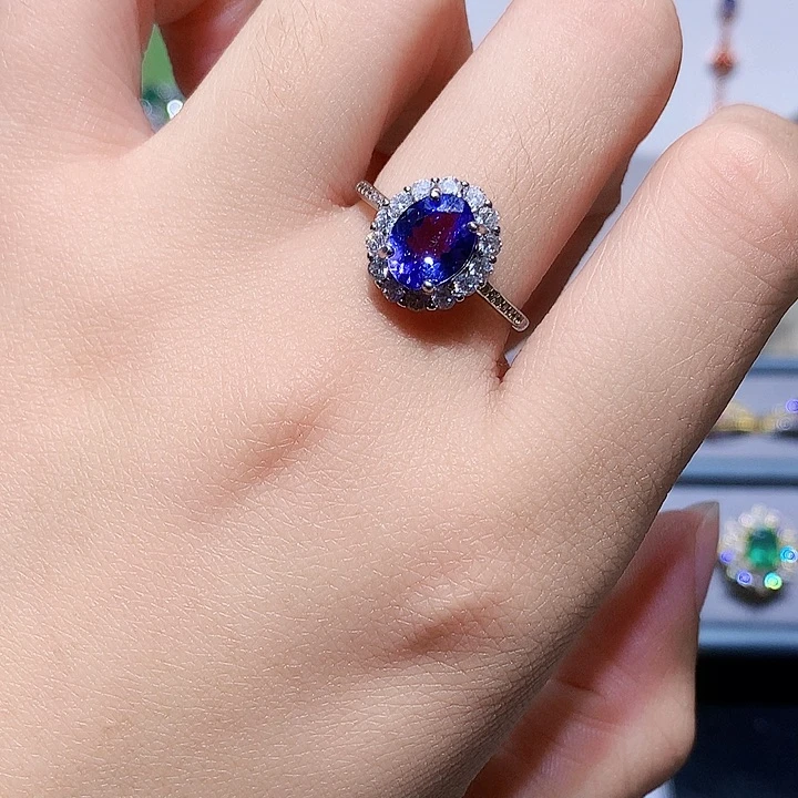 戒指银S925镶嵌坦桑石