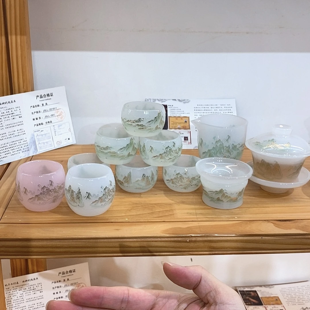 手工艺品琉璃千里江山套装 不带礼盒 主人杯2