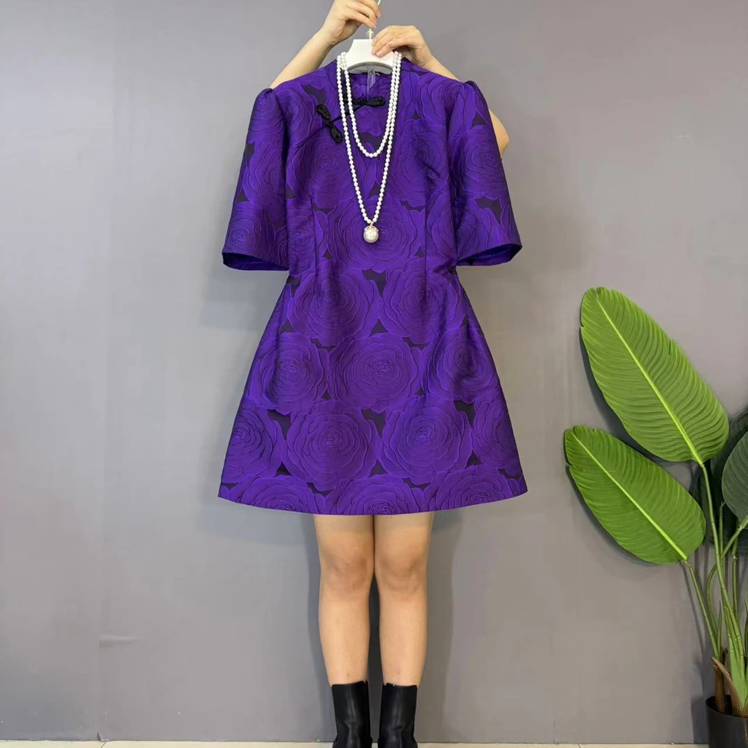 2025早春新款大码女装时尚洋气复古显瘦新中式连衣裙