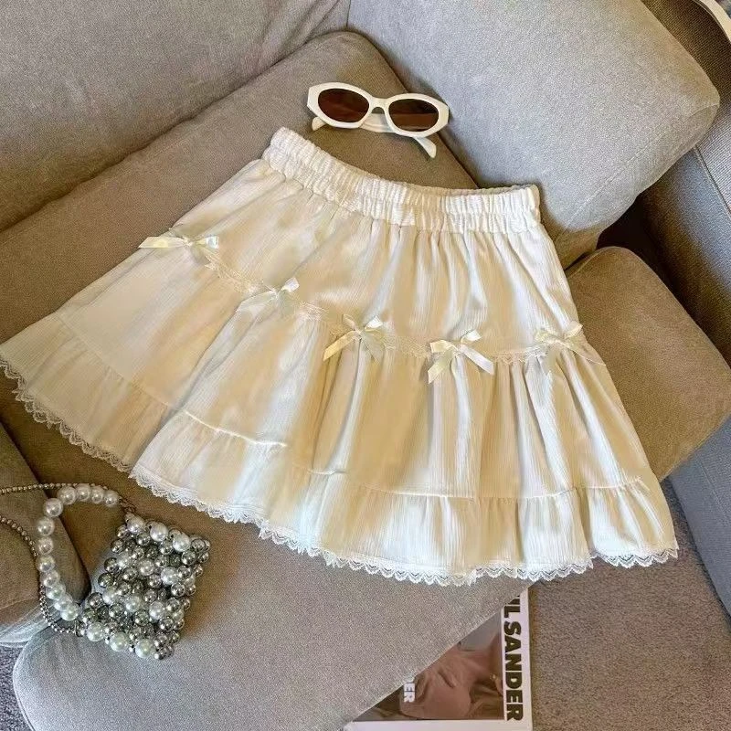 2024蝴蝶结半身裙秋冬2024高腰蛋糕新款蕾丝花边蓬蓬短裙