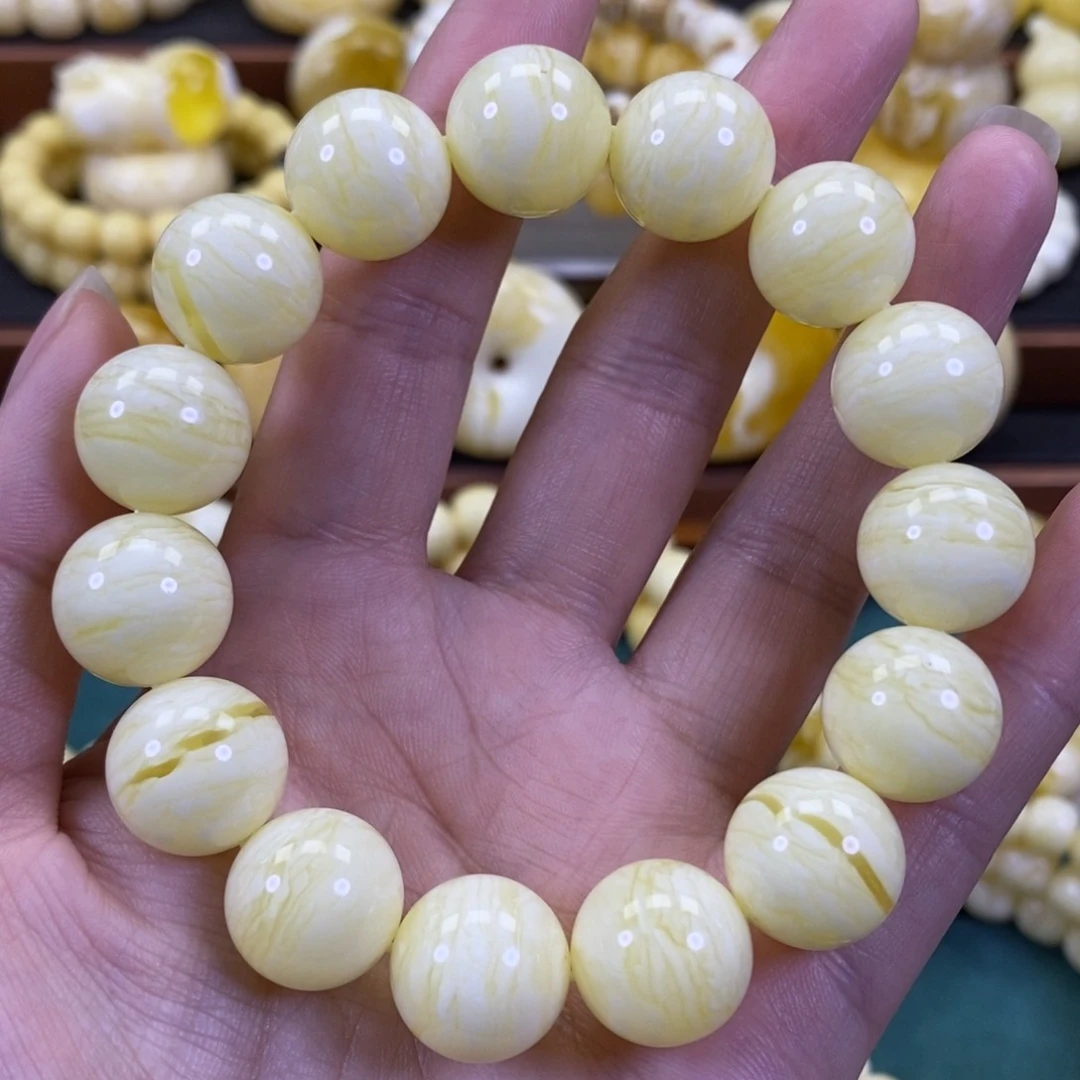 琥珀裸石未镶嵌同料千层虎皮手串