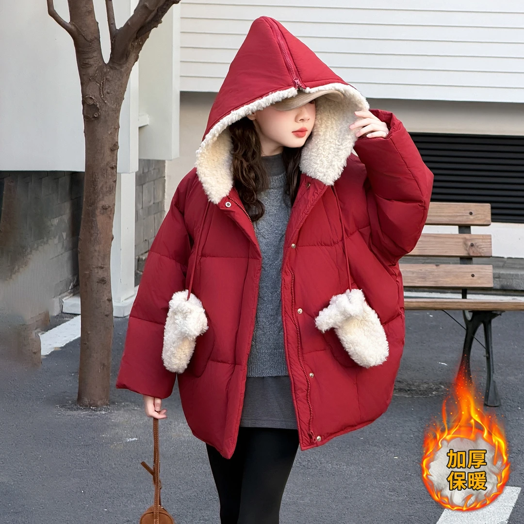 女童棉袄红色外套加绒加厚2025新款大童装冬装小女孩棉衣棉服冬季