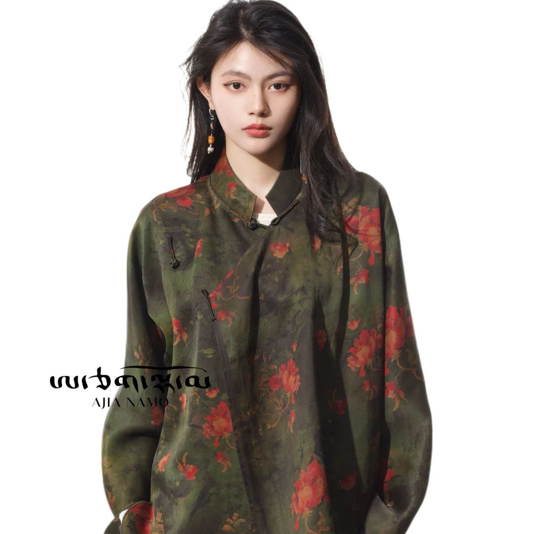 AJ-NAMO原创设计翠意牡丹花斜襟外套644